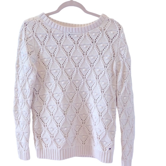 TOMMY HILFIGER Cotton Knit Fisherman Sweater Vintage Style Popcorn/Argyle Sz SP - Picture 13 of 13